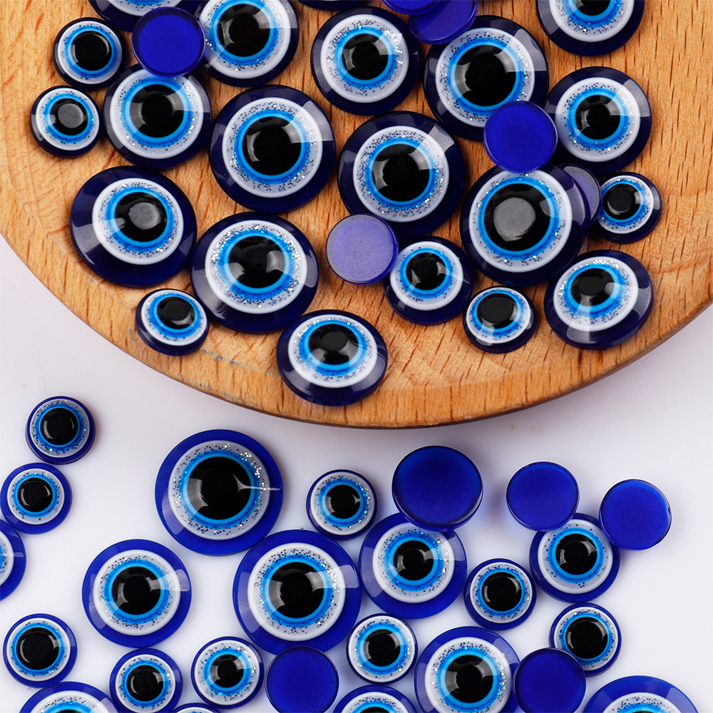 树脂搞怪趣味恶魔之眼贴片蓝色平底细闪眼睛界面diy手工饰品配件