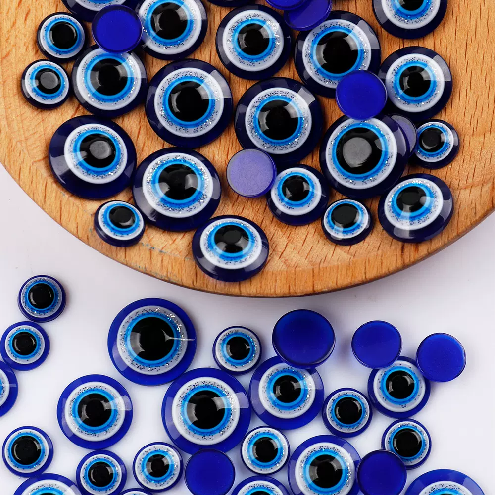 树脂搞怪趣味恶魔之眼贴片蓝色平底细闪眼睛界面diy手工饰品配件