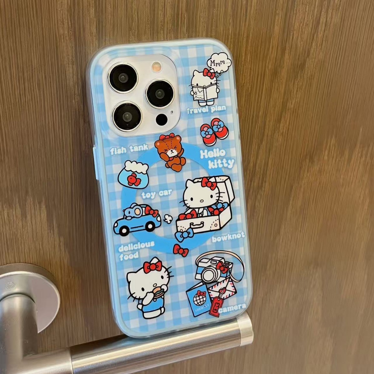 Coreano ins azul a cuadros lindo kt para iphone15ProMax/16 atracción magnética 14 funda para teléfono móvil Apple 15 mujer