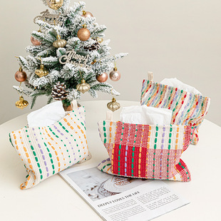 Colorful Beans Cotton Woven Tissue Box Christmas Retro Style Tissue Cover Storage Bag Household Living Room Bedroom
