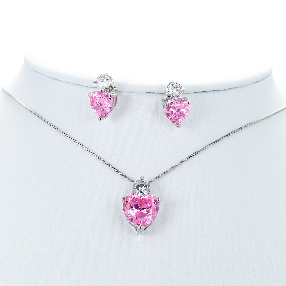 13g Weight Copper Inlay Heart Shape Zircon Earrings Necklace