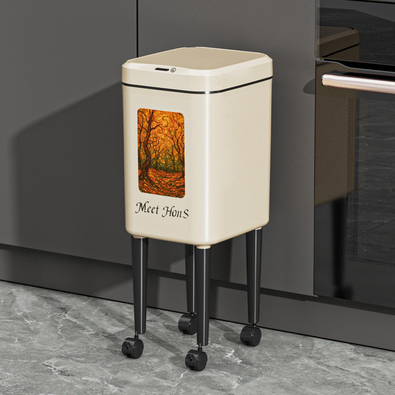 Basura de inducción inteligente inodoro doméstico automático lujoso ligero con cubierta de papel estrecho eléctrico cubo de papel higiénico