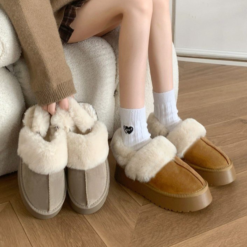 인터넷 연예인 따뜻한 두꺼운 밑창 스노우 부츠 여성 겨울 2023 새로운 기모 두꺼운 미끄럼 방지 원시 가장자리 얕은 입 면화 신발