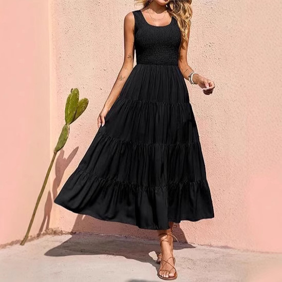 Women's 2024 Casual Loose Solid Color Super Long Vest Skirt Pleated Vest Skirt Sleeveless Summer Beach Layered Long Women's 2024 Casual Loose Solid Color Super Long Vest Skirt Pleated Vest Skirt Sleeveless Summer Beach Layered Long