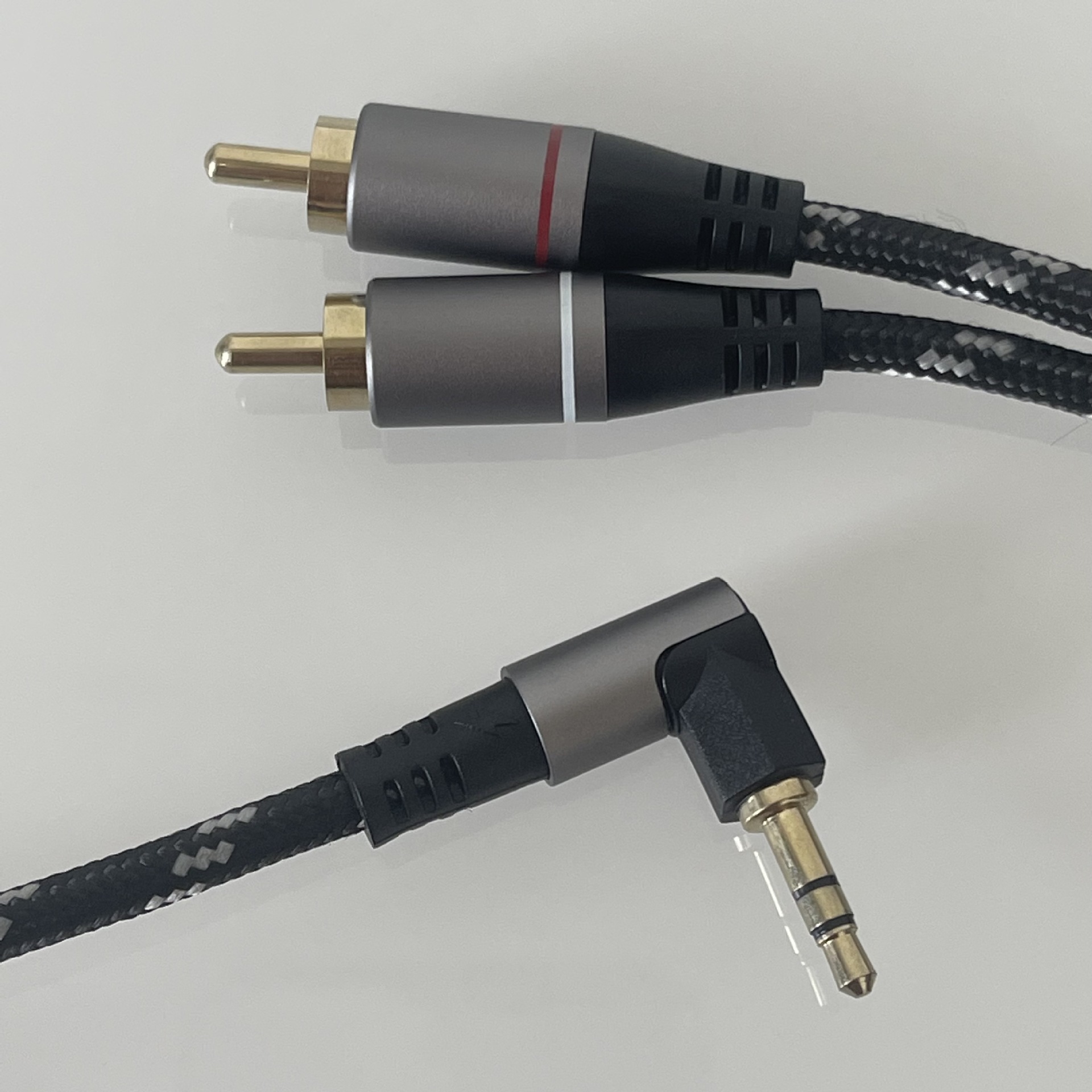 弯头3.5转2rca音频线 一分二连接线 音响音箱电脑手机连接线