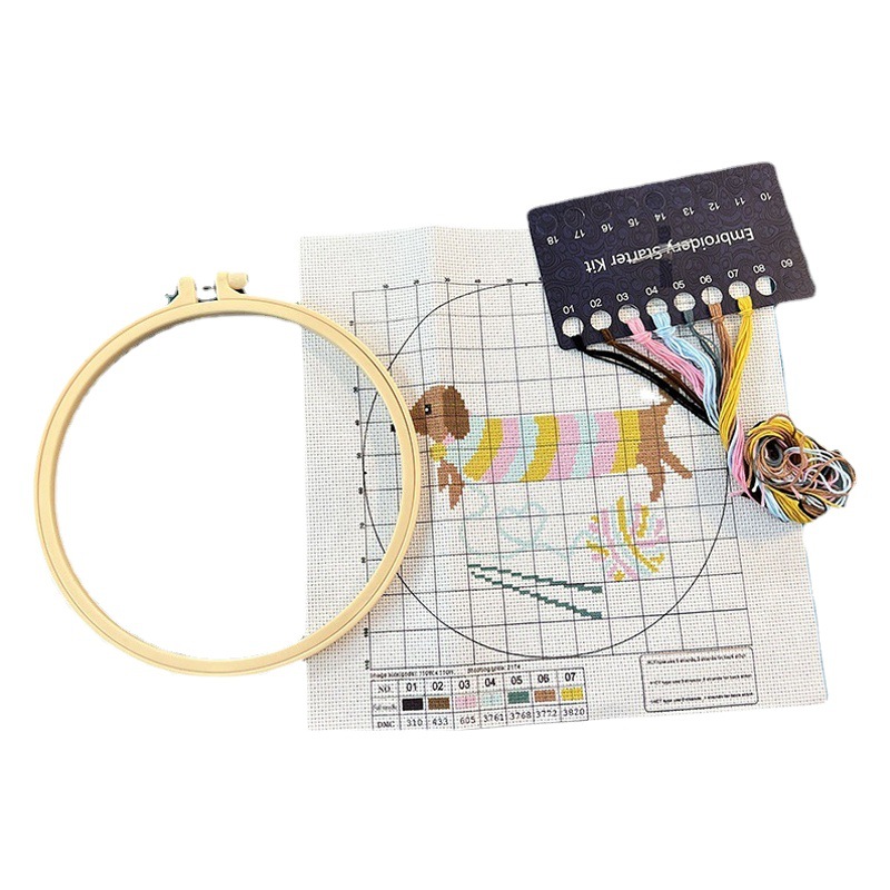 Bordado hecho a mano material de bricolaje paquete animal pequeño tamaño Cruz puntada colgante pintura flor principiante niños estudiante bolsa práctica
