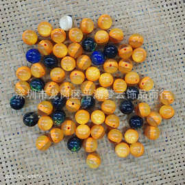 8mmAB幻彩玻璃球珠散珠DIY饰品配件加工B39#彩绘金粉直孔圆珠