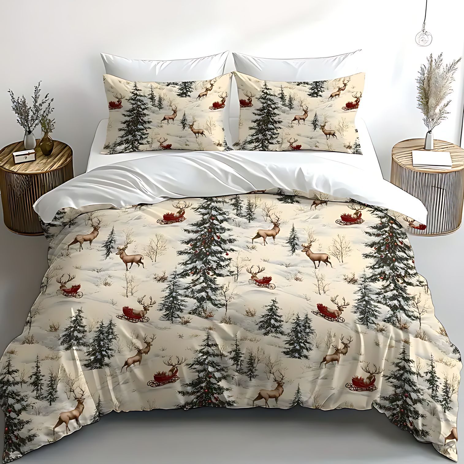 TEMU / JIT Transfronterizo de Navidad de verniz de árbol de impresión digital HD Kit de ropa de cama