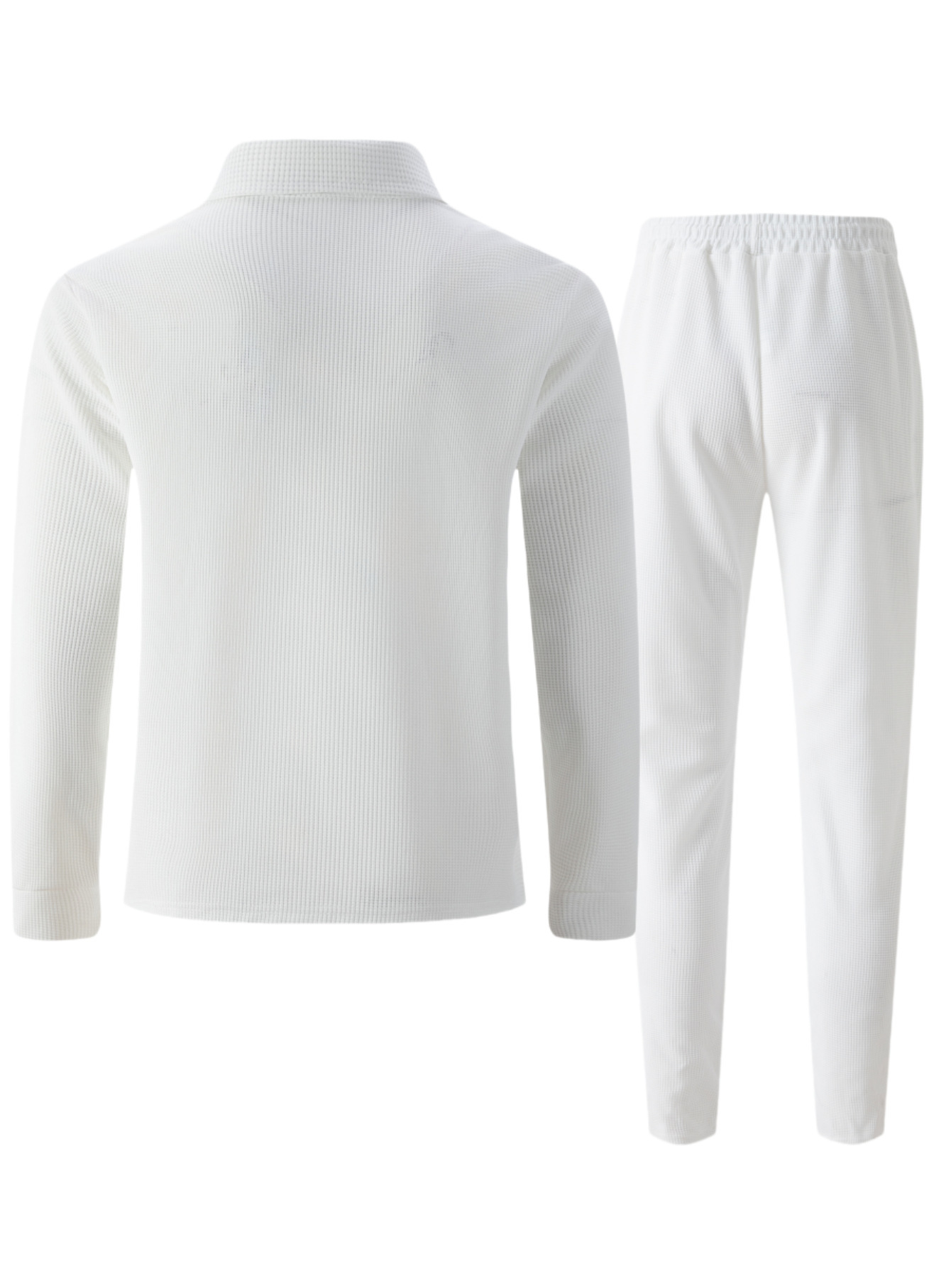 Men's Waffle Knit Shirt And Trousers Suit Casual Long Sleeve Set_voghion.com