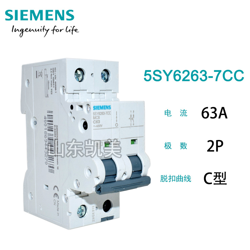 MCB西门子断路器5SY6263-7CC 5SY6 2P C 型63A  6KA单相 空气开关