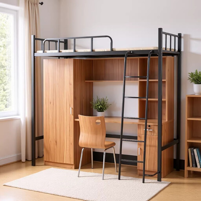 Manufacturer Supplies Iron Loft Beds for Schools, Factories, and Company Dormitories, Featuring Simple Bunk Beds with Cabinets Manufacturer Supplies Iron Loft Beds for Schools, Factories, and Company Dormitories, Featuring Simple Bunk Beds with Cabinets