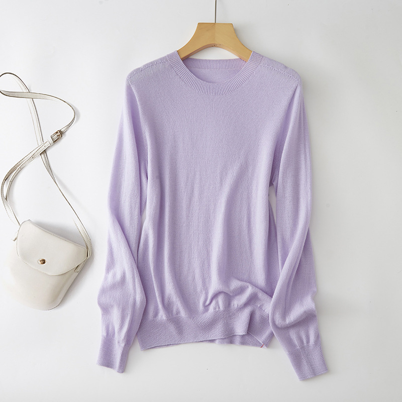 Zhongding Yarn Machine Washable 100% Wool Seamless One-Piece Round Neck Knit Sweater for Women, Autumn Pullover, Ice Cream Color Zhongding Yarn Machine Washable 100% Wool Seamless One-Piece Round Neck Knit Sweater for Women, Autumn Pullover, Ice Cream Color