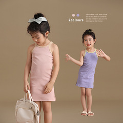 女童夏裝吊帶裙兒童連衣裙2024新款小女孩修身翹臀高彈力裙子棉
