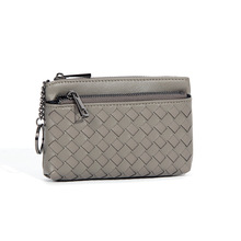 新款手工编织羊皮零钱包女款高级感钥匙圈零钱袋真皮拉链小钱包