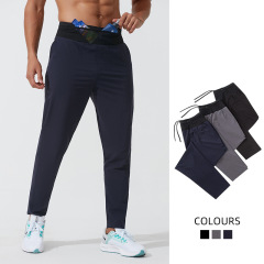Marathon cross-country running racing quick-drying trousers for men, multifunctional pockets on the back waist for cell phones, track and field sports pants