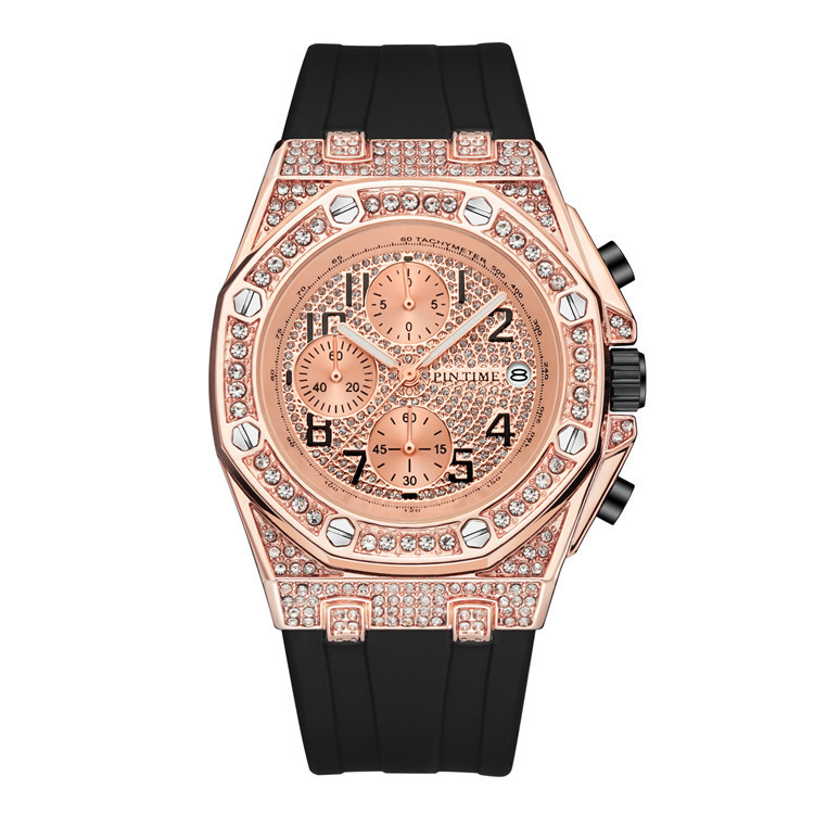 Men's Retro Chronograph Quartz Watch With Large Dial And Diamonds_voghion.com