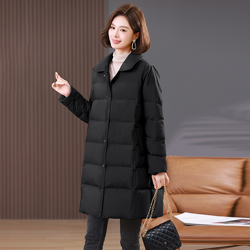 한국어 버전 90 다운 화이트 오리 다운 재킷 2025 겨울 새로운 기질 중간 길이 대형 여성 다운 재킷