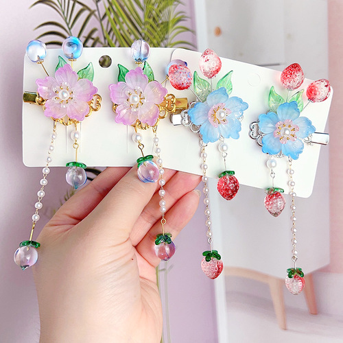 Girls' Hanfu Head Accessory Children's Ancient Costume Princess Tassel Hair Clip Chinese Style Little Girl Ancient Style Step-Around Hair Pin Head Accessory
