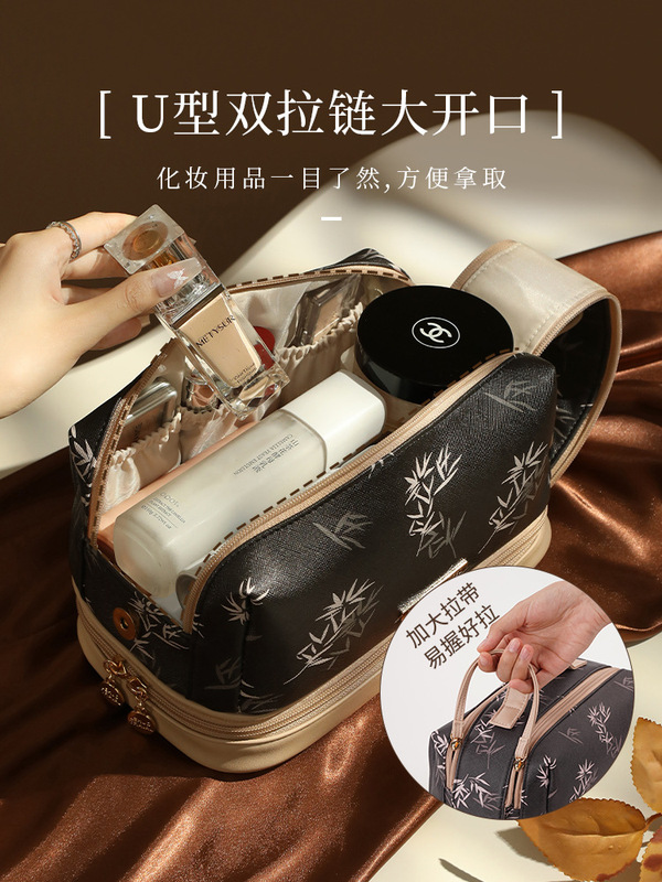 新しい中国風の化粧品バッグ、女性用トイレタリーバッグ、新しいハイエンドの大容量ポータブル外出用軽量高級収納化粧ブラシバッグ|undefined