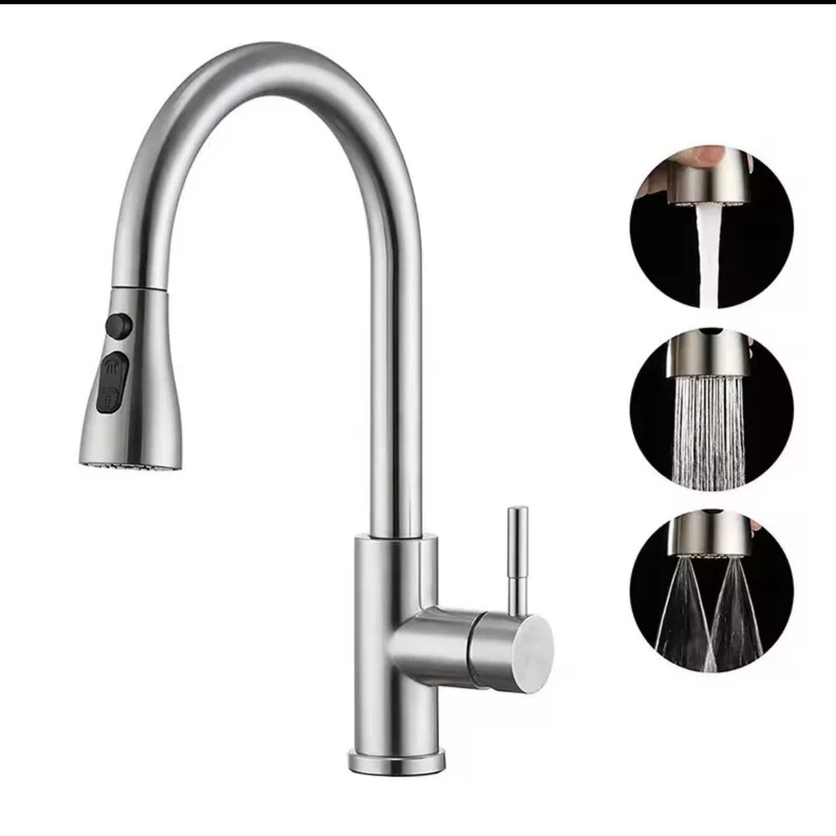 Foreign Trade Model Cross-Border Stainless Steel Pull-Out Faucet, Hot and Cold Kitchen Faucet, Retractable Universal Sink Faucet