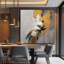 ✅大芬村赵无极抽象餐厅装饰画油画金箔肌理感手绘饭桌挂画工装壁