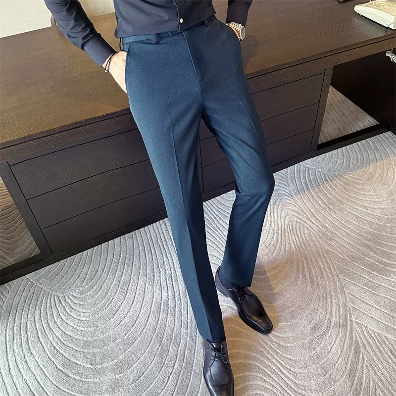 秋冬款西裤男士时尚垂感修身黑色休闲西装裤商务正装小直筒长裤子