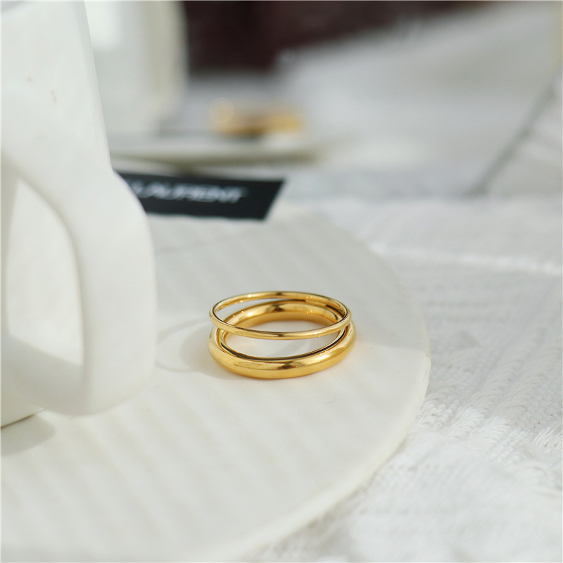 Women'S Gender Inlay Design Simple Style Style Simple Style Geometric Double Ring Stainless Steel Inlay Artificial Pearls Rings