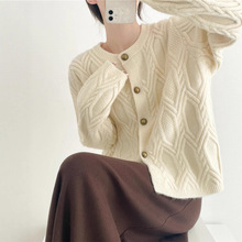 跨境复古铜扣设计感麻花毛衣开衫女秋冬新款韩系宽松百搭针织外套
