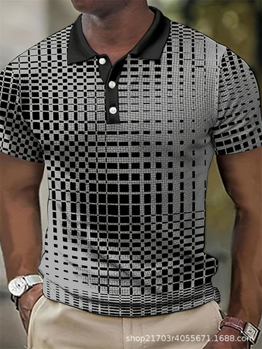 Curve Color Block Print Series 3D Digital Print Men's Plus Size Casual Fashion Polo Shirt