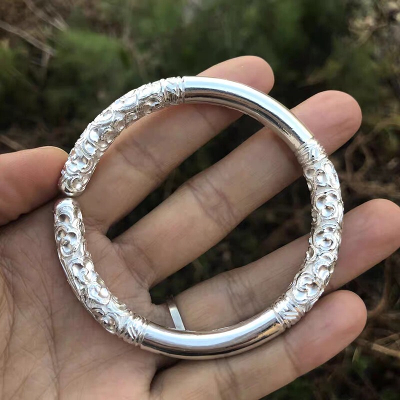 Authentic Sun Wukong Ruyi Golden Cudgel Bracelet for Men, Personalized and Dominant Style, Solid Silver, Traditional Chinese Cloud Pattern, Open Design Authentic Sun Wukong Ruyi Golden Cudgel Bracelet for Men, Personalized and Dominant Style, Solid Silver, Traditional Chinese Cloud Pattern, Open Design