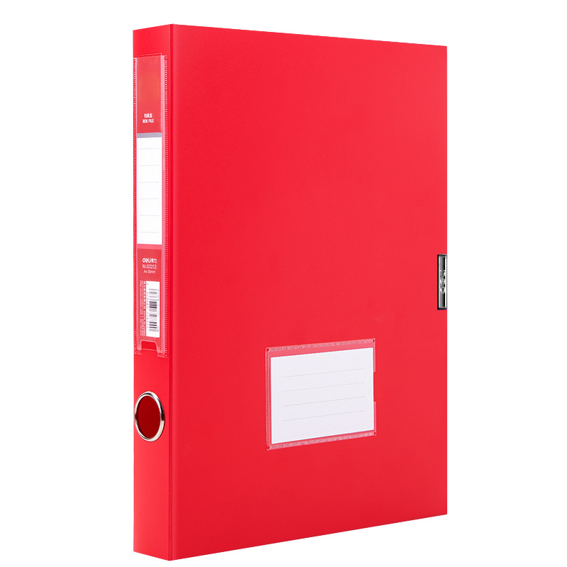 Caja de archivos Deli Red a4 Ancho de la parte posterior Caja de datos de 35mm Caja de archivo especial de oficina Almacenamiento de gran capacidad especial