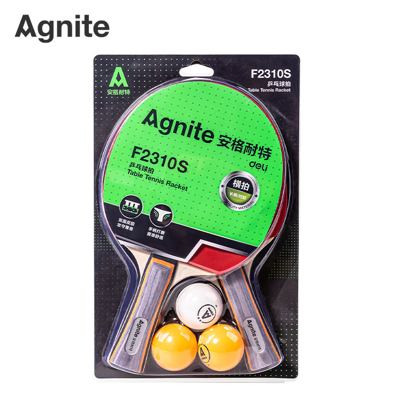 Deli Table Tennis Racket Angnet F2310S Double Racket Set with Balls, Horizontal Racket for Students and Professional Practice Use