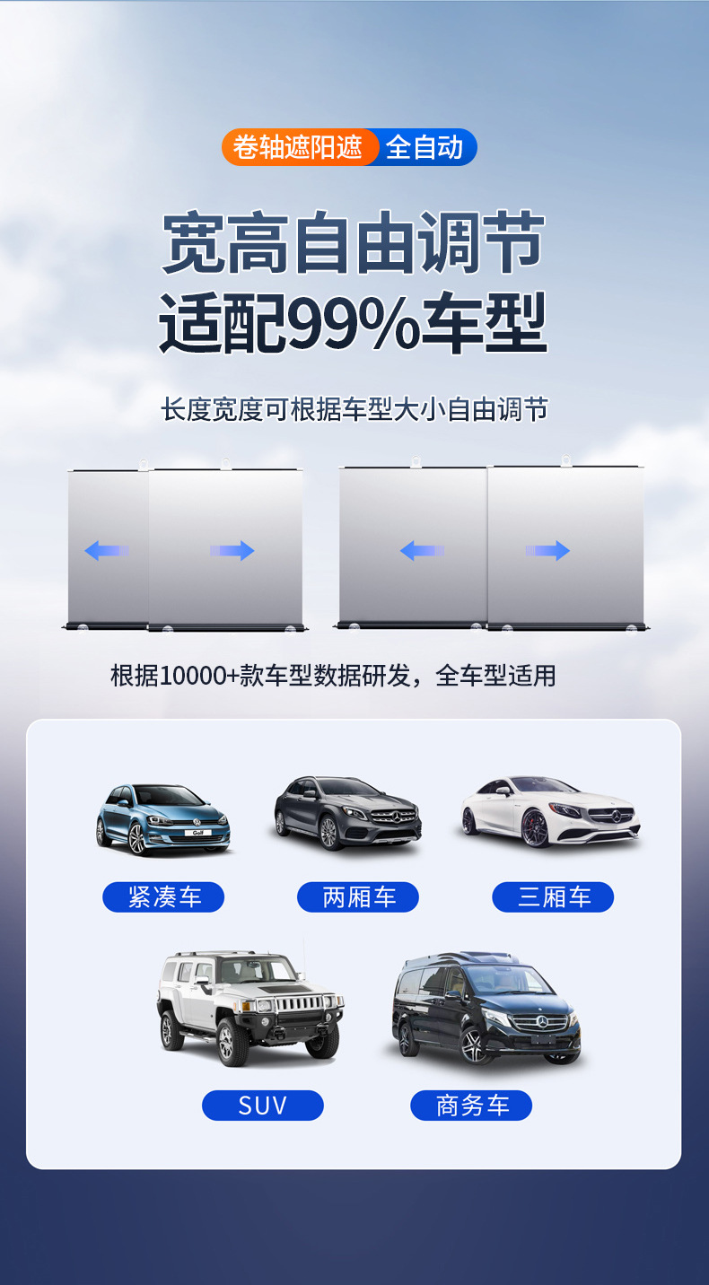 Car Sunshade, In-Car Sun Protection and Heat Insulation Sunshade, Automatic Retractable Front Windshield Car-Mounted Roll-Up Sunshade