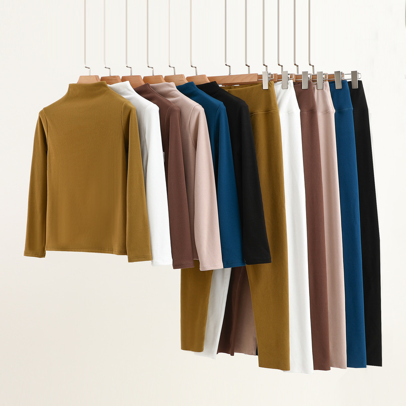Fashion Semi-high Collar Seamless Thermal Underwear Women's Autumn and Winter Thickened fleece-lined German Hot plus size Cold-proof Base Shirt suit