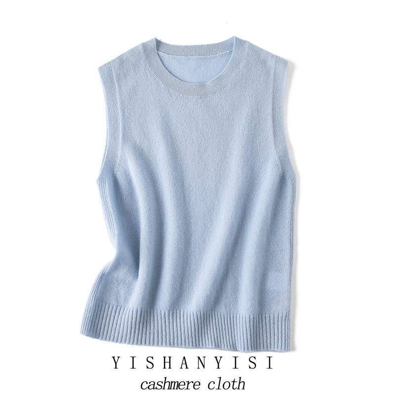 Law CASHMERE! Cashmere Vest Women's Round Neck Body-Fit Base Cardigan Knitted Thin Outer Wear Inner Vest