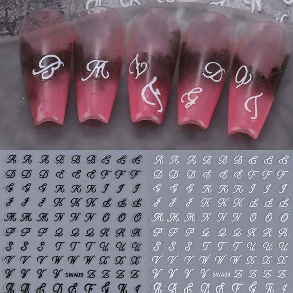 New Nail Art Stickers Wholesale Export Hot-Selling Japanese Style Retro English Letters 3D Nail Adhesive Decals Nail