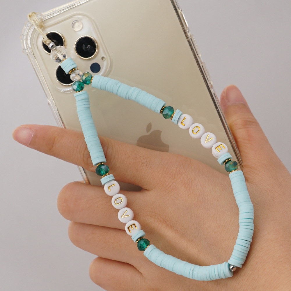 Alphabet Soft Ceramic Crystal Beads Eyes Short Mobile Phone Chain Wholesale Nihaojewelry display picture 7