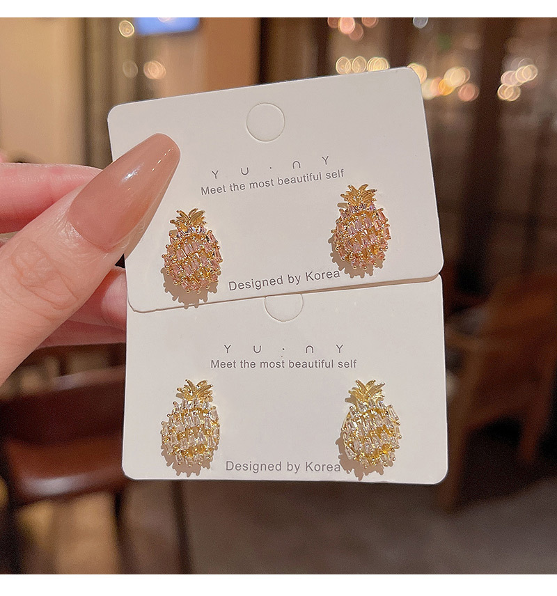 Simple Style Pineapple Copper Inlay Zircon Ear Studs 1 Pair