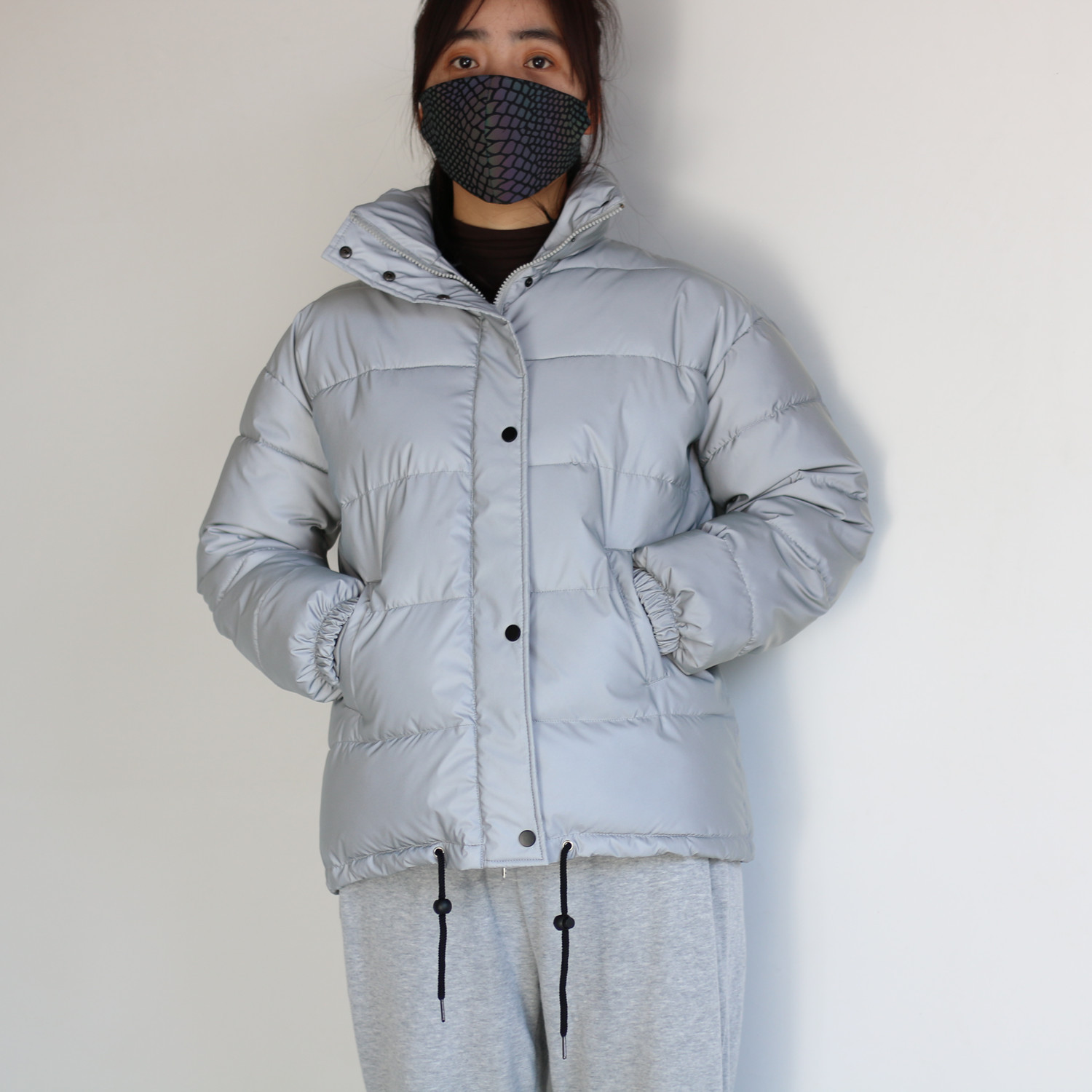 Men's Clothing stand collar reflective cotton coat for women fashion luminous thick cotton coat_voghion.com