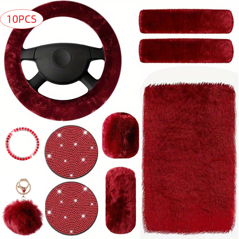 Car Steering Wheel Cover Winter Plush Set of Ten Pieces Armrest Box Pad Shoulder Protector Cross-Border Hot-Selling Steering Wheel Protective Cover