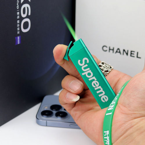 Internet celebrity's same trendy brand Sup windproof green flame metal electronic lighter inflatable gift idea
