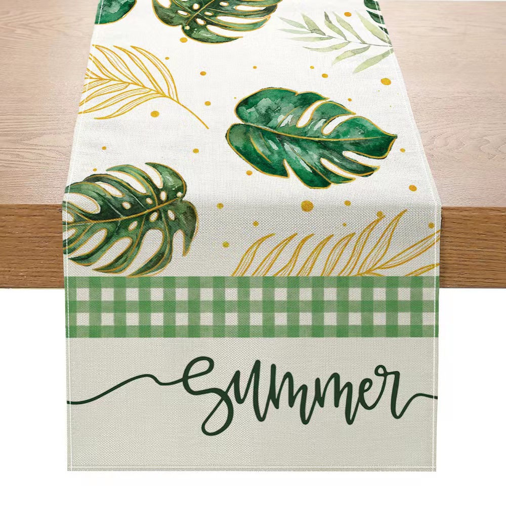 Nórdico verde planta serie impresa corredor de mesa Lino hogar decoración mesa de café tela decorativa Amazon image 15