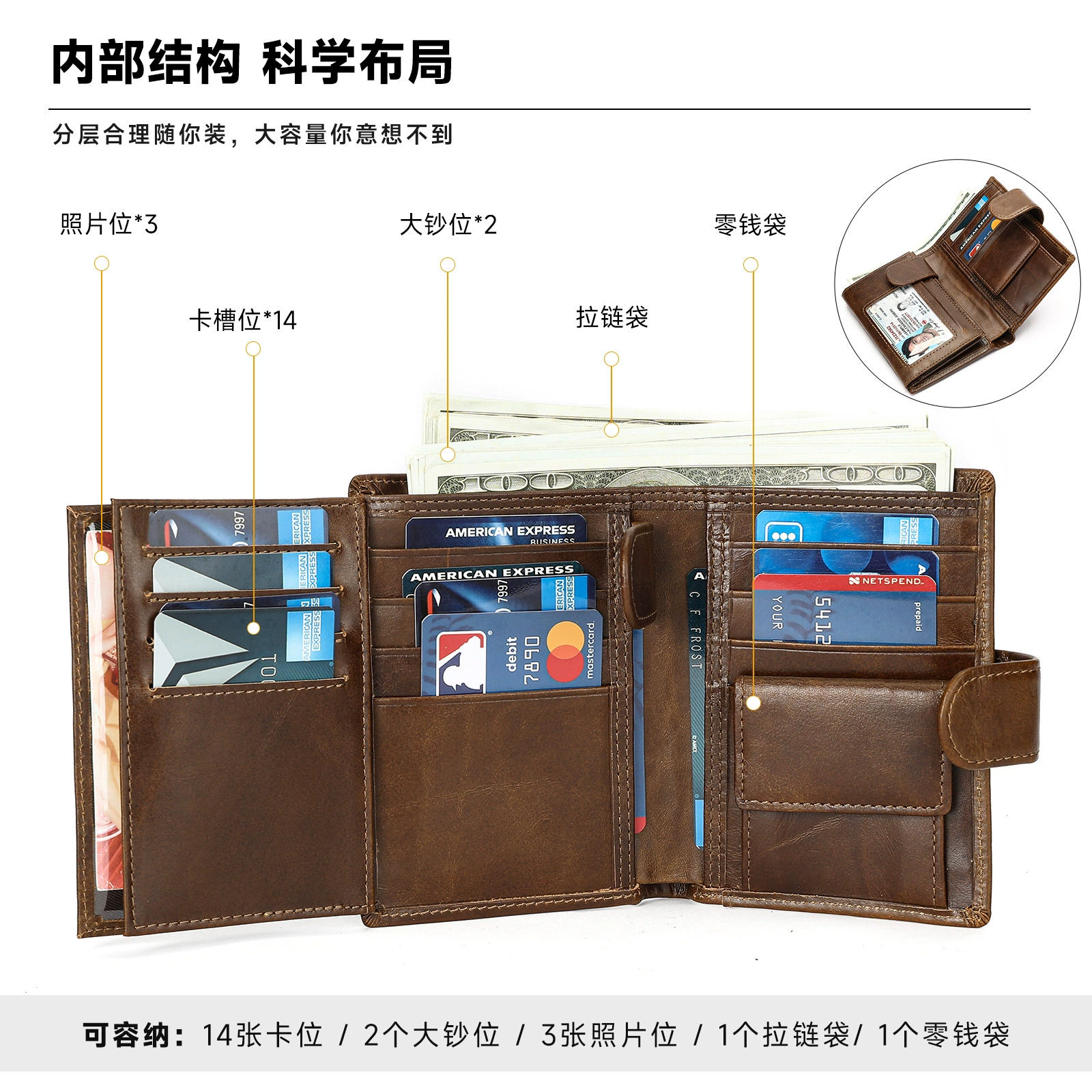 Short wallet, men's leather retro hand loop bag, (Cross-border trading), genuine leather, cowhide, European style