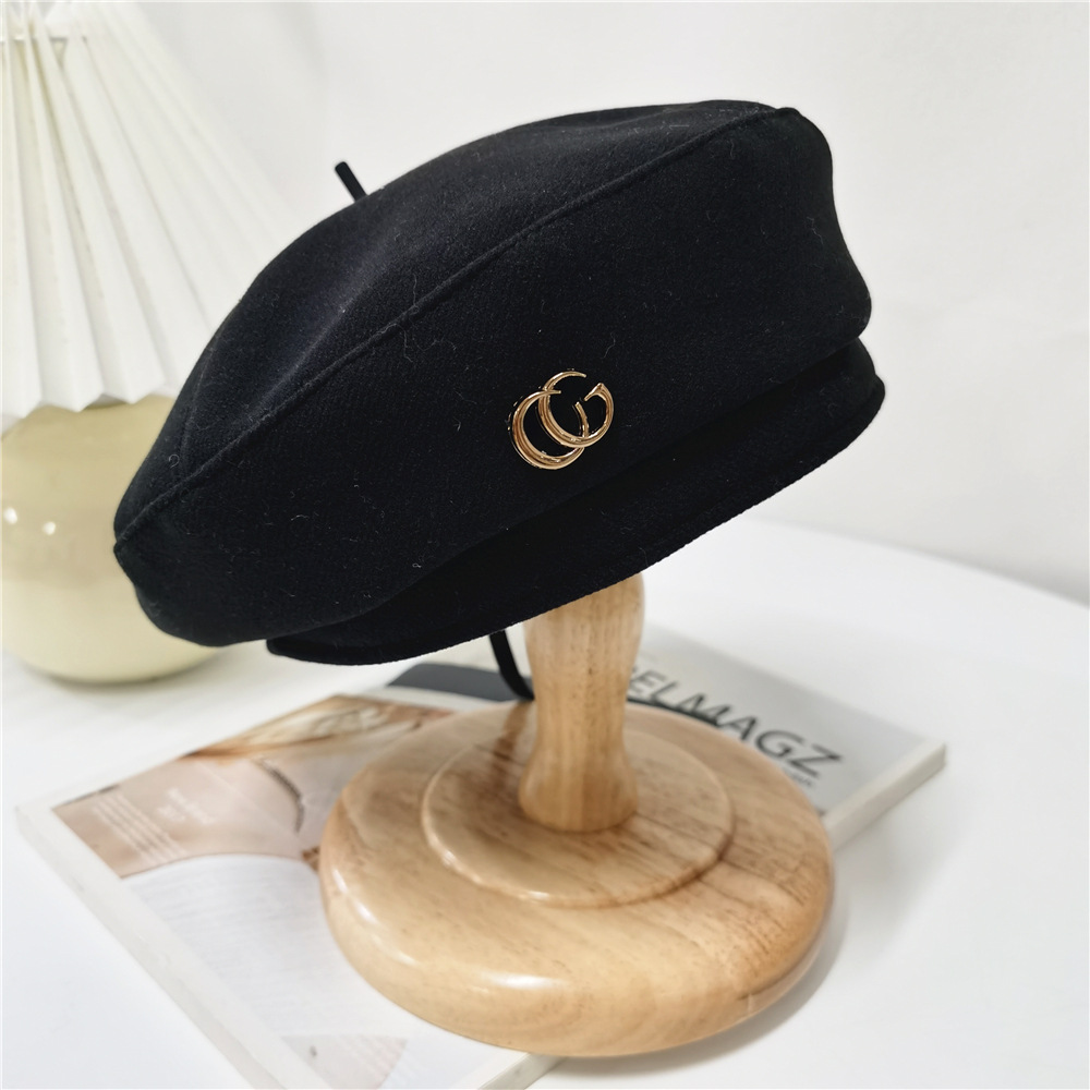 Korean woolen beret for autumn and winter, European and American simple CG, versatile octagonal hat, retro fashion, Chirp Chirp bud hat trend pic 4