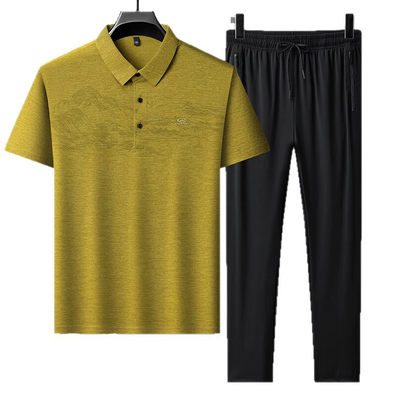 Мужская одежда для мужчин среднего и пожилого возраста, одежда для папы, мужская футболка с короткими рукавами, летняя рубашка-поло с лацканами, новинка 2025 года, футболка из ледяного шелка T