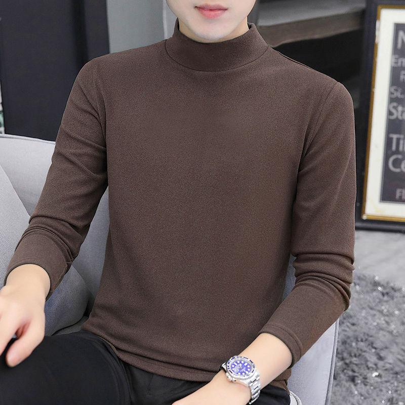 [Selection] Derong Half Turtleneck Bottoming Shirt for Men, Double-Sided Velvet Inner Layer, Long-Sleeved T-Shirt, Trendyy Thermal Intimates