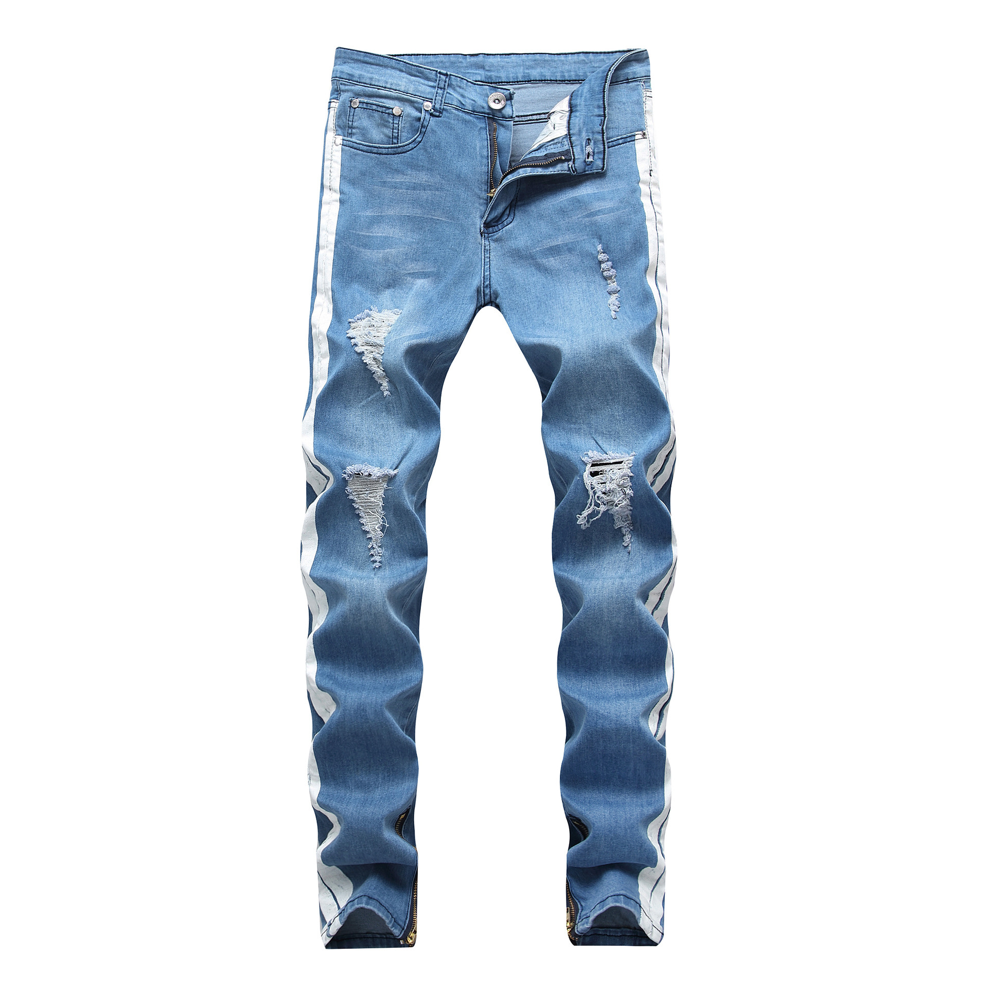 Shredded Stretch-Fit Slim Leg Denim Trousers
