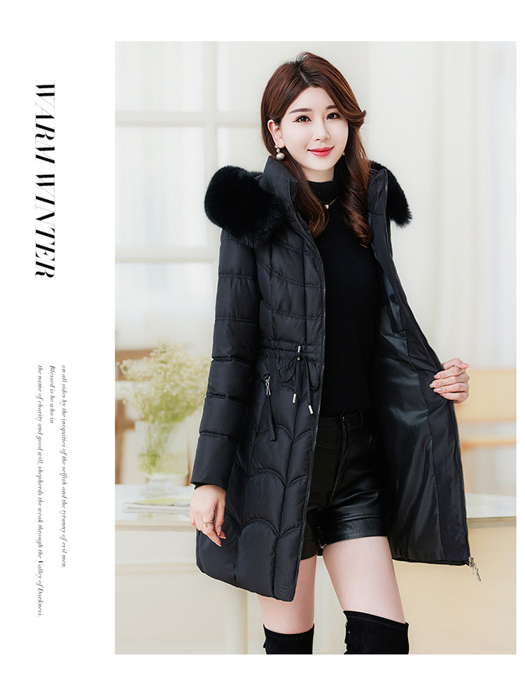 Women's Mid-length Down Jacket With Fur Collar Slim Fit Winter Coat_voghion.com