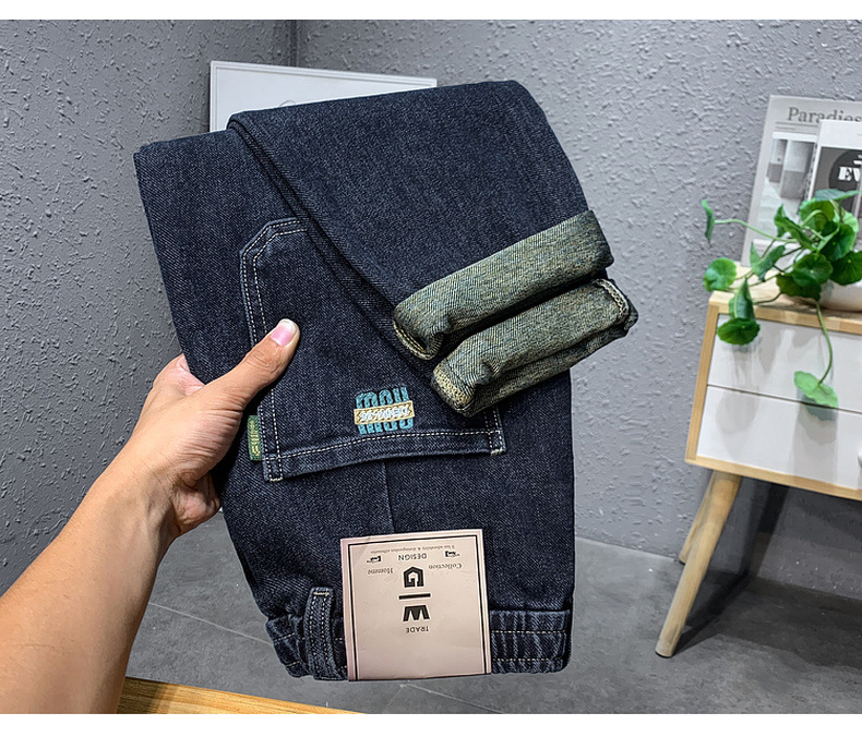 Trendy brand hot selling jeans for men in spring autumn  2024, blue and gray drawstring slim fit small leg pants, men's_senzul.com