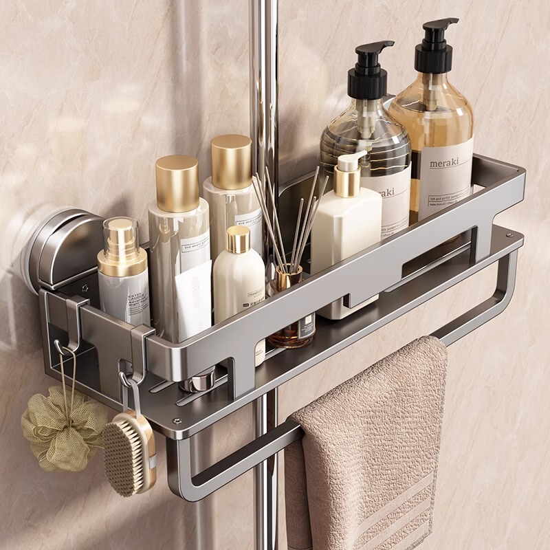 Bathroom Shower Rack Toilet Sucker Storage Rack Shower Room Shower Holder Tray Bath Rod Hanger